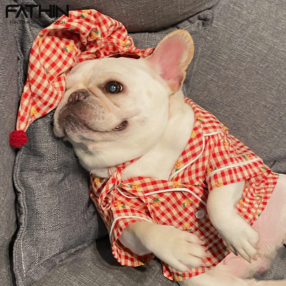 FATHIN Printed Plaid Dog Pajamas with Cap Soft Cotton Pet Outfit Costume for Corgi French Bulldog Small Large Dogs Clothes
FATHIN Printed Plaid Dog Pajamas with Cap Soft Cotton Pet Outfit Costume for Corgi French Bulldog Small Large Dogs Clothes