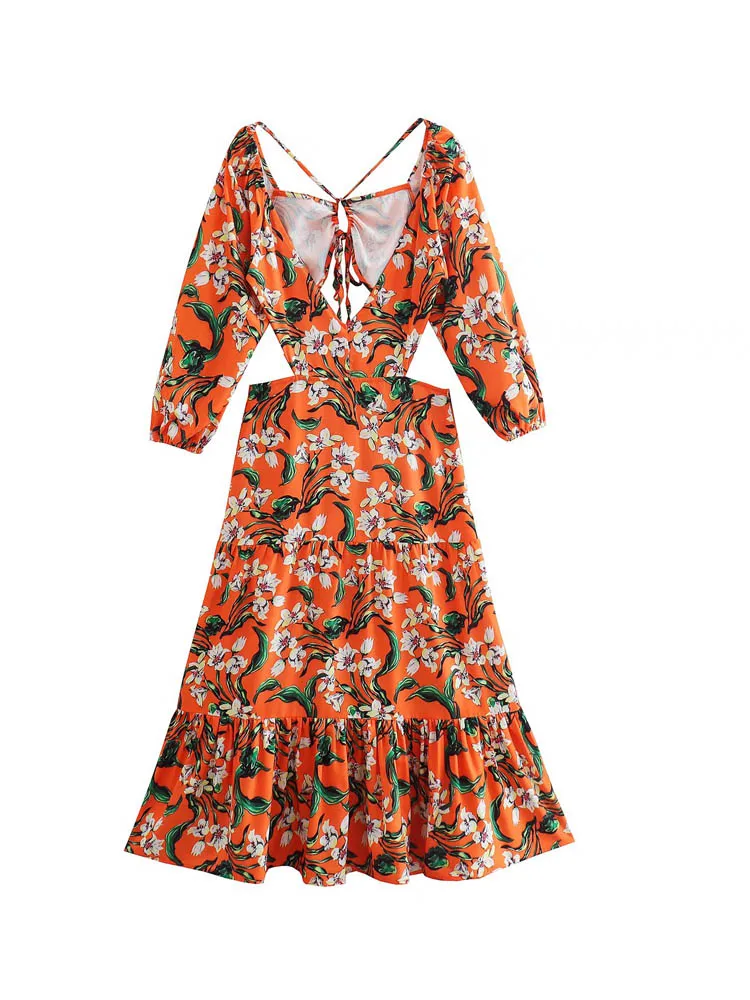 2022 Summer Women Vintage MIDI Dress Floral Print Hollow Out V-Neck Female Elegant Street Mid-Calf Dresses Clothing
2022 Summer Women Vintage MIDI Dress Floral Print Hollow Out V-Neck Female Elegant Street Mid-Calf Dresses Clothing