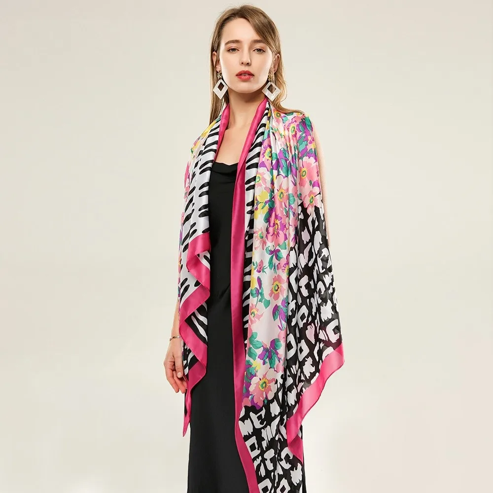 

Fashion 180X90CM Kerchief Silk Satin Neck Scarf Women Print Hijab Female Square Shawls Wraps office Lady muffler bandanna