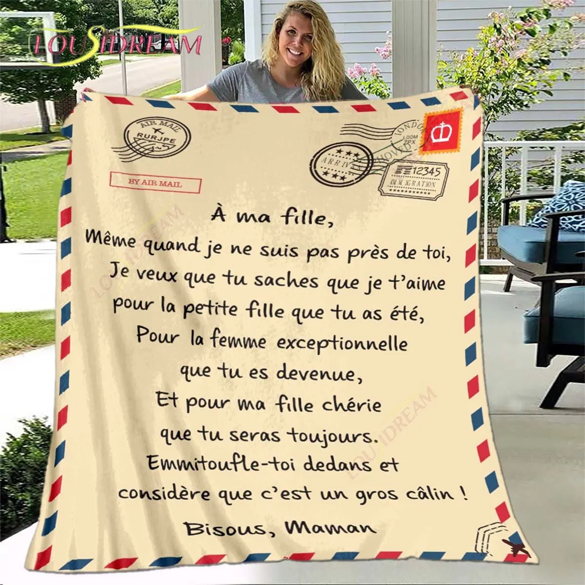 

Flannel Blanket to My Daughter Son Letter Printed Quilts Air Mail Blankets Positive Encourage and Love Gift for Daughter and Son