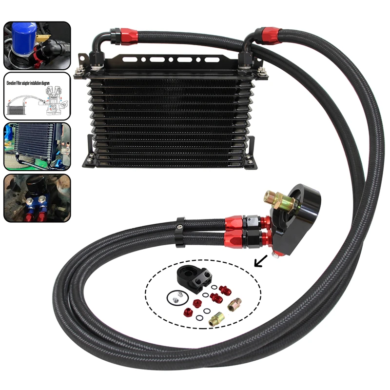 13 Row 262mm AN10 7/8"-14 UNF Universal Engine Transmission Oil Cooler w/Bracket + Oil Filter Adapter Kit Blue/Black
13 Row 262mm AN10 7/8"-14 UNF Universal Engine Transmission Oil Cooler w/Bracket + Oil Filter Adapter Kit Blue/Black