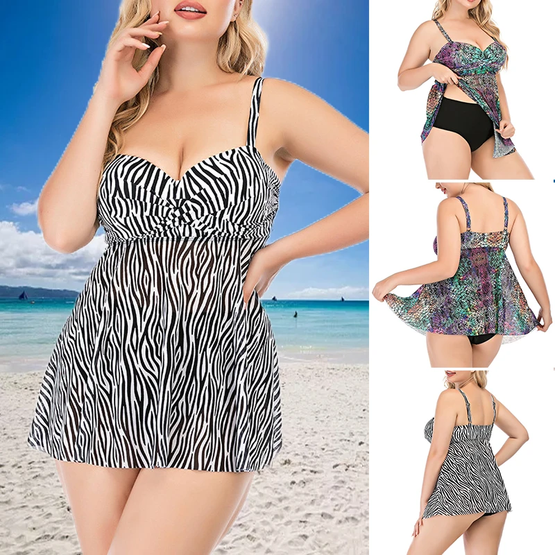 

Newly Plus Size Women's Tankini 2-Piece Wheeled Padded Swim Wear Tummy Covered Printed Swimsuit for Beach Pool L-3XL