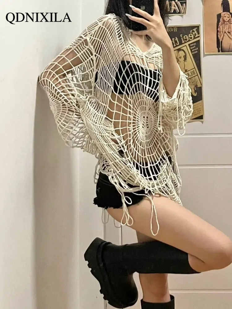Y2k Women's Sweater Korean Fashion Knitwears Pullover Cobweb Openwork Crochet Hooded Knit Sweater Coat Woman Clothes for Women
Y2k Women's Sweater Korean Fashion Knitwears Pullover Cobweb Openwork Crochet Hooded Knit Sweater Coat Woman Clothes for Women