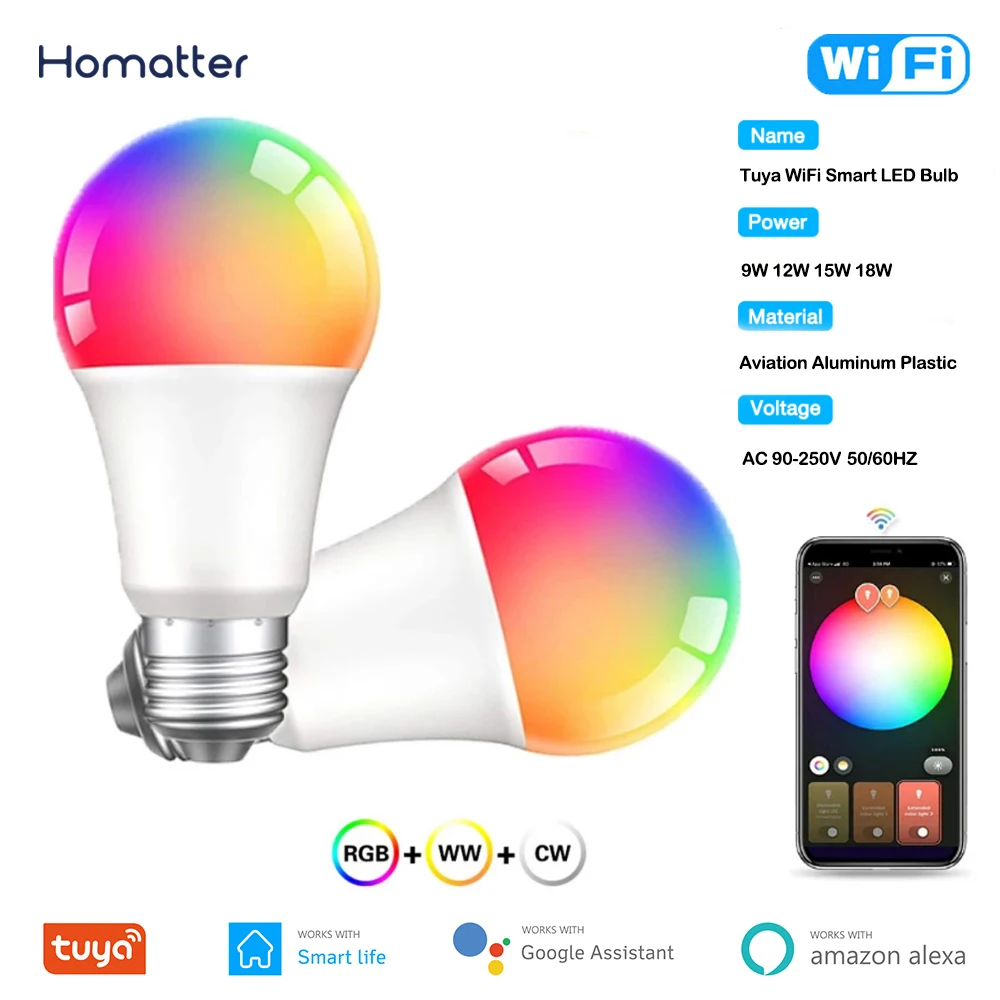 Homatter Tuya WiFi LED Bulb Dimmable E27 Light Lamp APP Voice Control Home Party Bulb RGB+WW+CW AC90-250V Via Alexa Google Home
Homatter Tuya WiFi LED Bulb Dimmable E27 Light Lamp APP Voice Control Home Party Bulb RGB+WW+CW AC90-250V Via Alexa Google Home