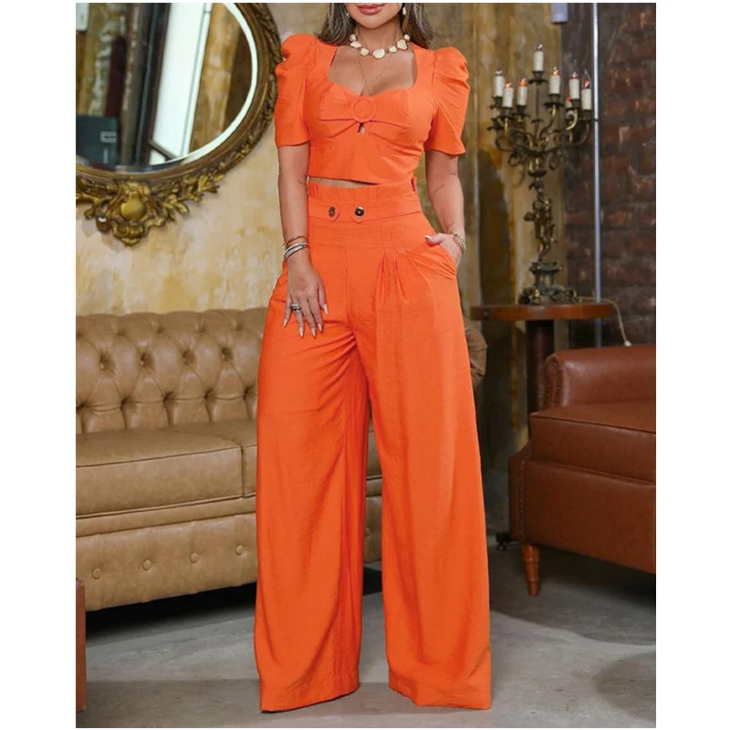 Women Tracksuit Outfits Suit Women Elegant Fashion Puff Sleeve V Neck Crop Top Shirt & High Waist Wide Leg Pants Two Piece Set
Women Tracksuit Outfits Suit Women Elegant Fashion Puff Sleeve V Neck Crop Top Shirt & High Waist Wide Leg Pants Two Piece Set