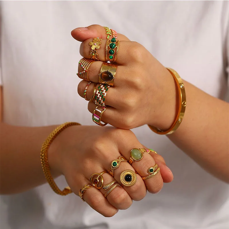 Ins Style 18K Gold Stainless Steel Open Rings for Women Vintage Natural Stone Oil Dripping Ring Classic Antique Hand Gewelry
Ins Style 18K Gold Stainless Steel Open Rings for Women Vintage Natural Stone Oil Dripping Ring Classic Antique Hand Gewelry