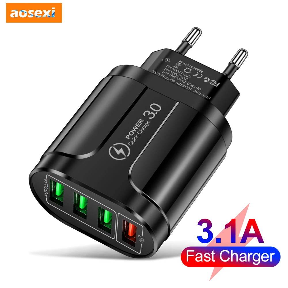 

Aosexi 48W USB Charger Fast Charge QC 3.0 Wall Charging For iPhone 12 Samsung Xiaomi Mobile 4 Ports EU US Plug Adapter Travel