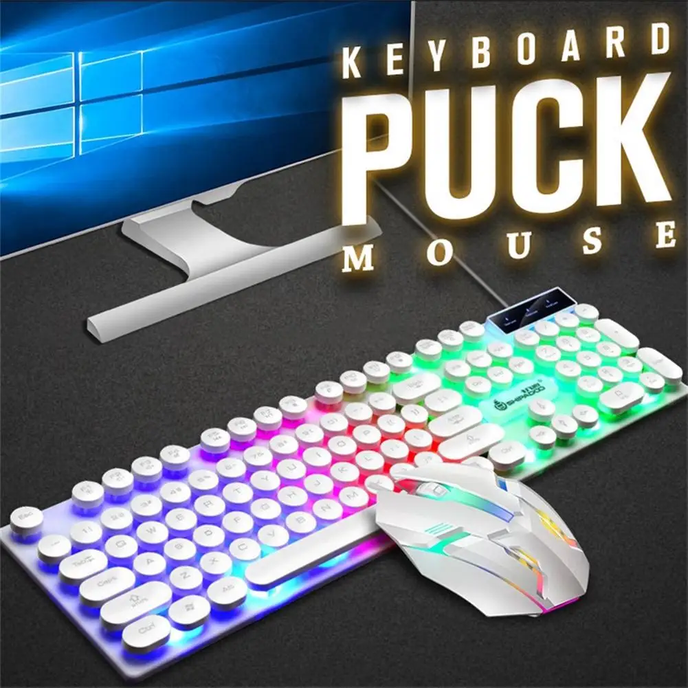 

Wired Keyboard Mouse Set Colorful Backlight Ergonomic Mechanical 108 Keys Keyboard 3d Rollers Mouse For Computer Game