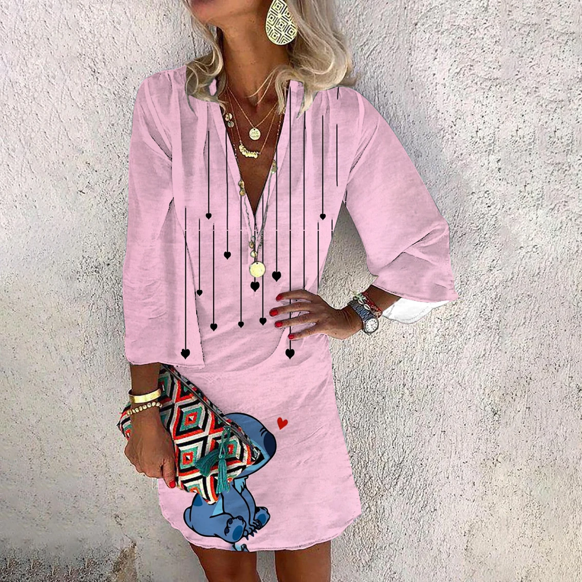 Elegant Women's Summer Premium Design Disney Stitch Print V Neck Ruffle Half Sleeve Knee Length Sundress Lazy Loose Dress
Elegant Women's Summer Premium Design Disney Stitch Print V Neck Ruffle Half Sleeve Knee Length Sundress Lazy Loose Dress