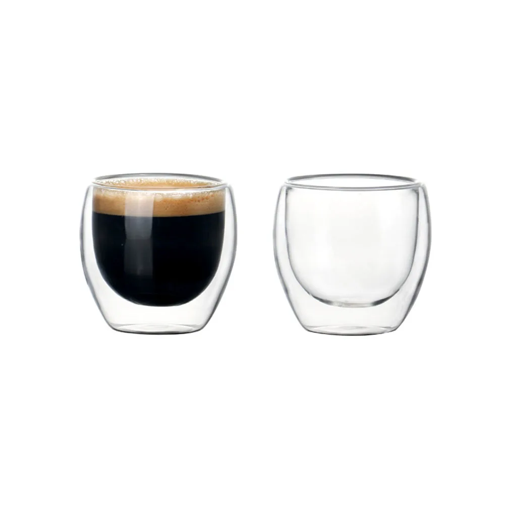 

80ML Double Wall Cup Glass Transparent Handmade Espresso Coffee Cups Heat Resistant Mini Tea Drink Mugs Small Whisky Cup Set