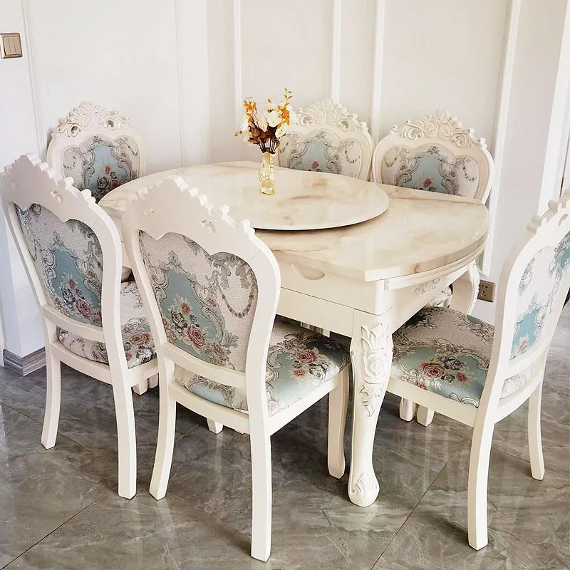 European dining table and chair combination telescopic folding small family multifunctional solid wood marble dining table simpl
European dining table and chair combination telescopic folding small family multifunctional solid wood marble dining table simpl