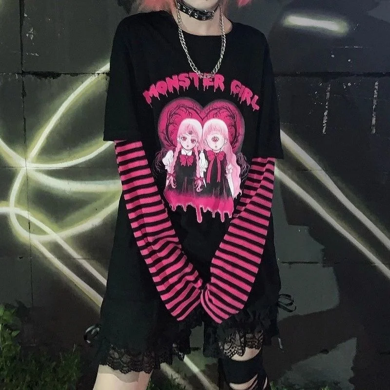 Gothic Women's T-shirt, Black Long Sleeve T-shirt, Harajuku, Japanese Street Punk Clothing, Two-piece Set, ALT E Girl
Gothic Women's T-shirt, Black Long Sleeve T-shirt, Harajuku, Japanese Street Punk Clothing, Two-piece Set, ALT E Girl
