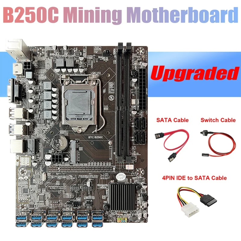 Материнская плата B250C для майнинга BTC + 4-контактный кабель IDE-SATA + кабель переключателя + кабель SATA 12 USB3.0 слот GPU LGA1151 для майнинга ETH
Материнская плата B250C для майнинга BTC + 4-контактный кабель IDE-SATA + кабель переключателя + кабель SATA 12 USB3.0 слот GPU LGA1151 для майнинга ETH