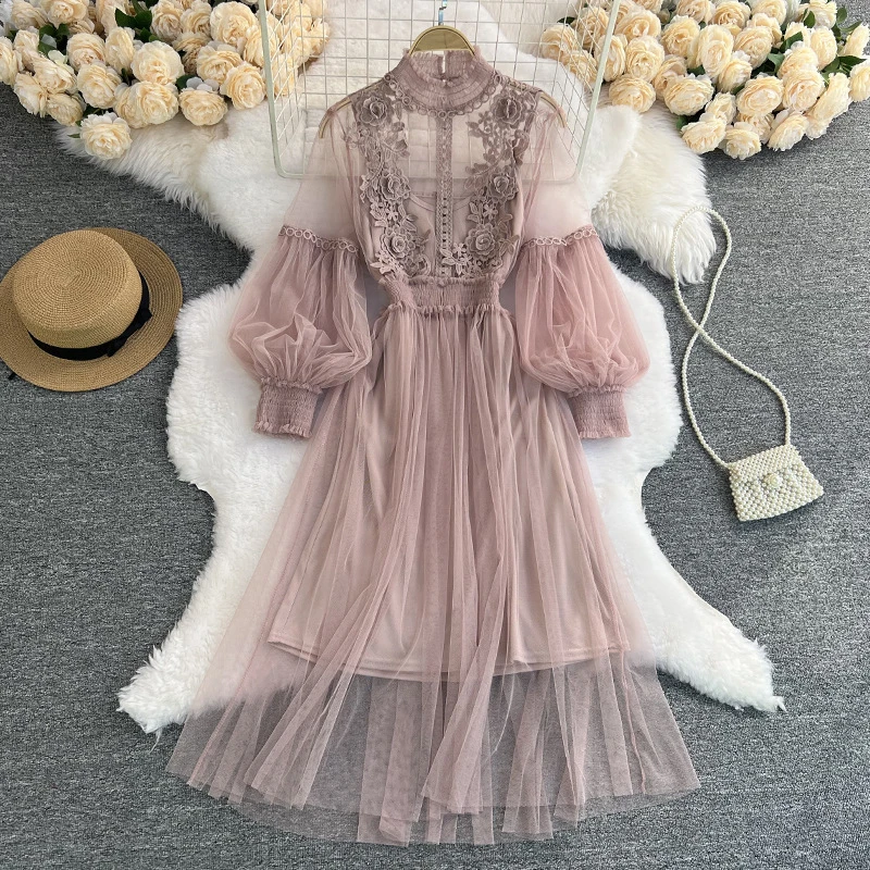 Women Mesh Dress Three-dimensional Flower Lantern Sleeve Party Dresses High Waist Slim Female Clothes Ladies Elegant Vestidos
Women Mesh Dress Three-dimensional Flower Lantern Sleeve Party Dresses High Waist Slim Female Clothes Ladies Elegant Vestidos