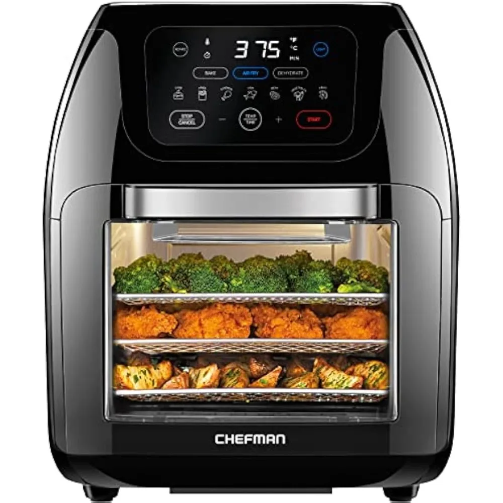 

Digital Air Fryer+ Rotisserie, Dehydrator, Convection Oven, 17 Touch Screen Presets Fry, Roast XL 10L Family Size, Black