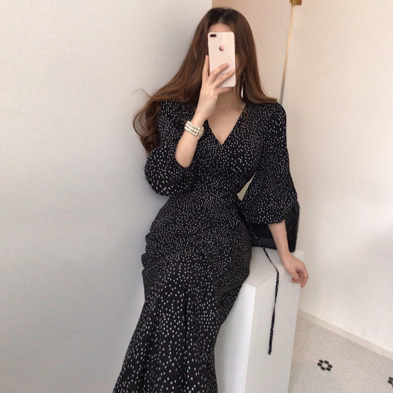 Sundress Elegant Spring Summer Commuter Black V-Neck Women's Dress Korean Clothing Vintage One Piece Bandage Dress Femme Robe
Sundress Elegant Spring Summer Commuter Black V-Neck Women's Dress Korean Clothing Vintage One Piece Bandage Dress Femme Robe