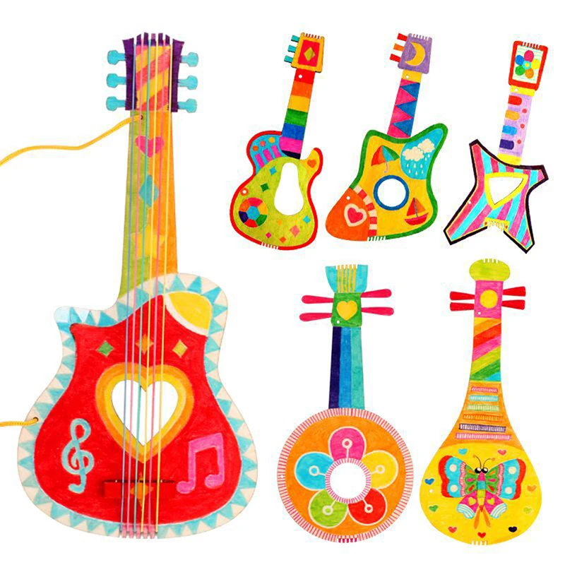 

Деревянные игрушки «сделай сам» для гитары для детей, рисование, живопись, граффти, наполнение, раскраска, творческое искусство и ремесло, детская музыкальная игрушка
