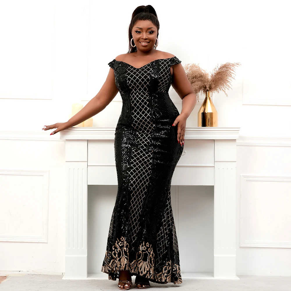 Plus Size Women Off Shoulder Black Gold Sequin Evening Dress Elegant Boat Neck Party Maxi Dress Long Prom Dress
Plus Size Women Off Shoulder Black Gold Sequin Evening Dress Elegant Boat Neck Party Maxi Dress Long Prom Dress