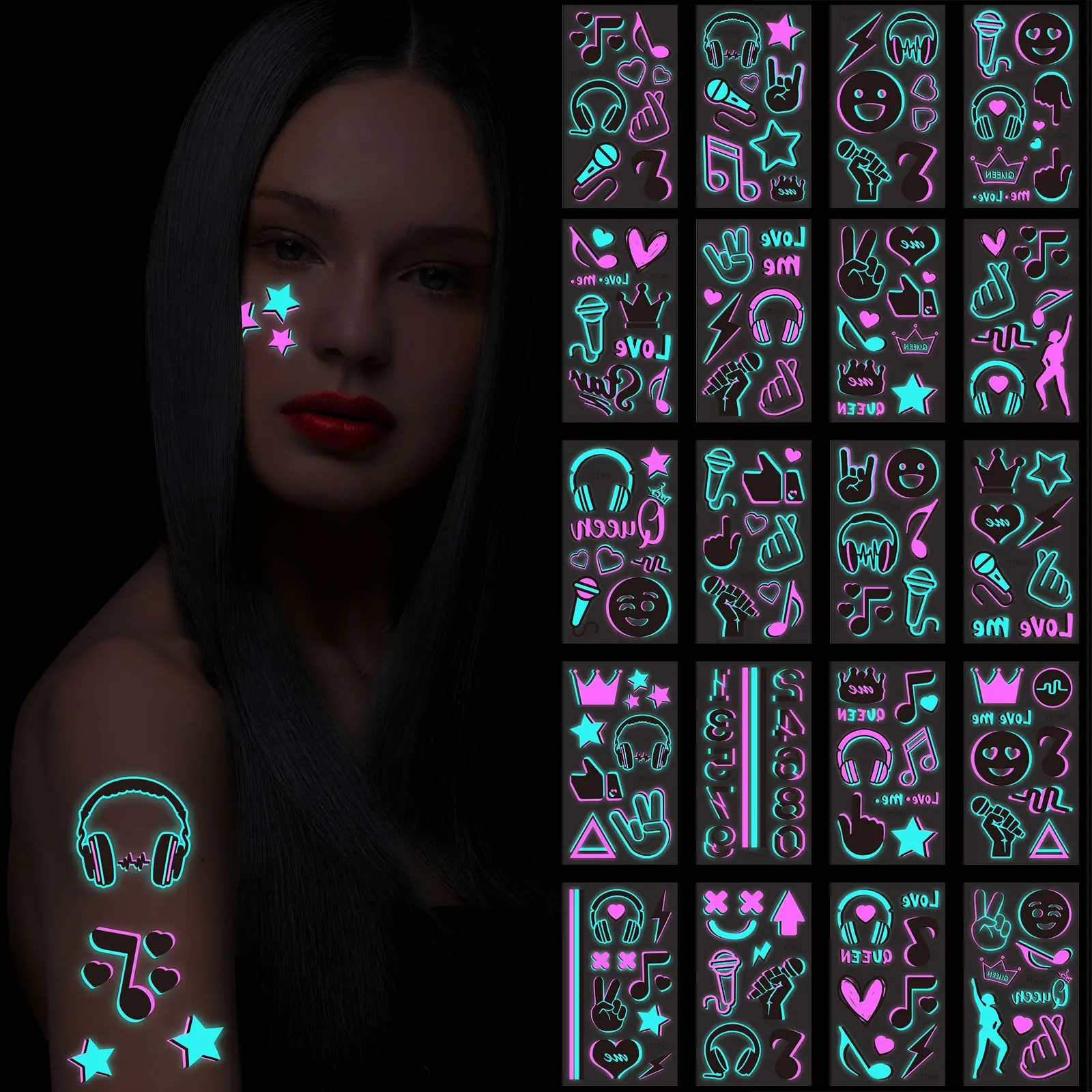 10/Pcs Two Color Fluorescent Tattoo Stickers for Woman Man 2023 Body Temporary Tattoos Music Festival Fake Tattoos Young Girls
10/Pcs Two Color Fluorescent Tattoo Stickers for Woman Man 2023 Body Temporary Tattoos Music Festival Fake Tattoos Young Girls