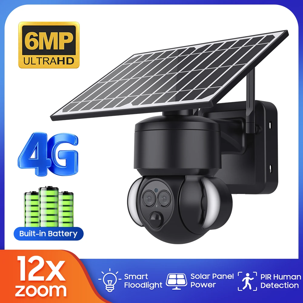 WiFi/4G Solar Camera 6MP 12X Outdoor Dual Lens HD Wireless Power Battery Camera PTZ Security Surveillance Garden Light
WiFi/4G Solar Camera 6MP 12X Outdoor Dual Lens HD Wireless Power Battery Camera PTZ Security Surveillance Garden Light
