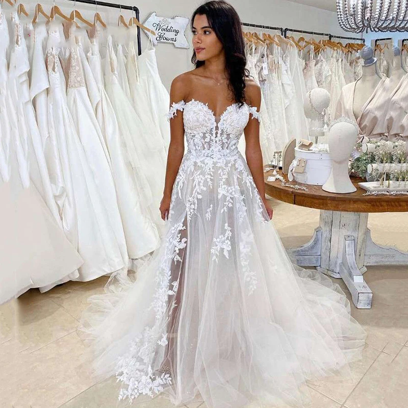 Vestido de Noivas Vintage Lace Wedding Dresses Off Shoulder Split Side Boho Bride Dress Long Tulle Wedding Bridal Gowns
Vestido de Noivas Vintage Lace Wedding Dresses Off Shoulder Split Side Boho Bride Dress Long Tulle Wedding Bridal Gowns