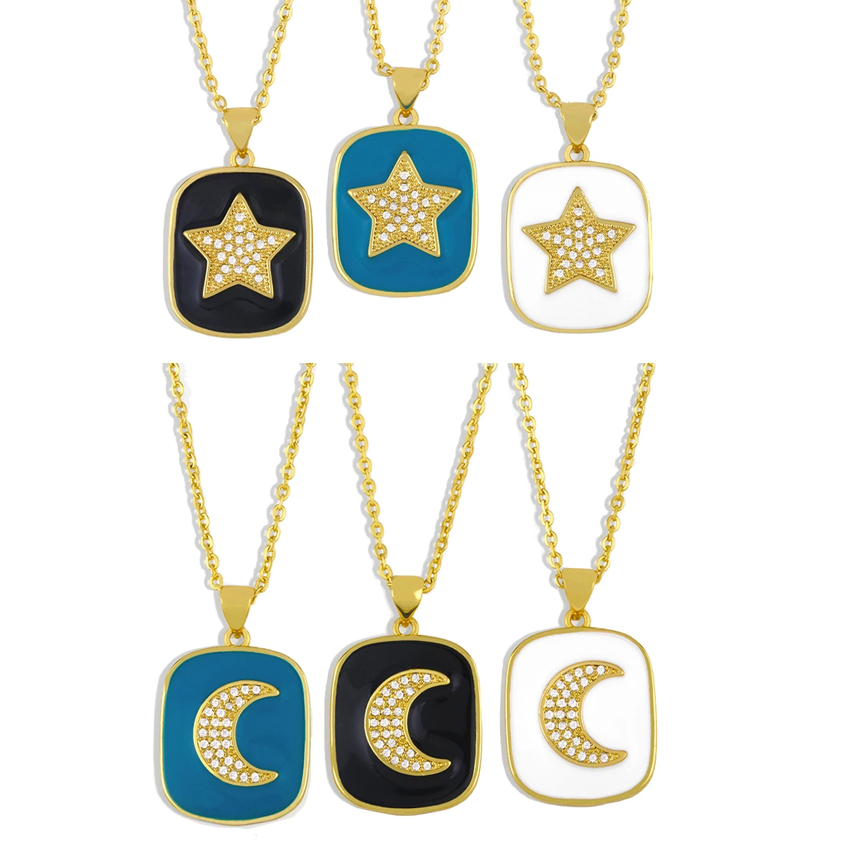 Trendy Enamel Square Pave Zirconia Star & Moon Charm Necklace For Women Pendant Choker Gold Plated CZ Sweater Chain Jewelry Gift
Trendy Enamel Square Pave Zirconia Star & Moon Charm Necklace For Women Pendant Choker Gold Plated CZ Sweater Chain Jewelry Gift