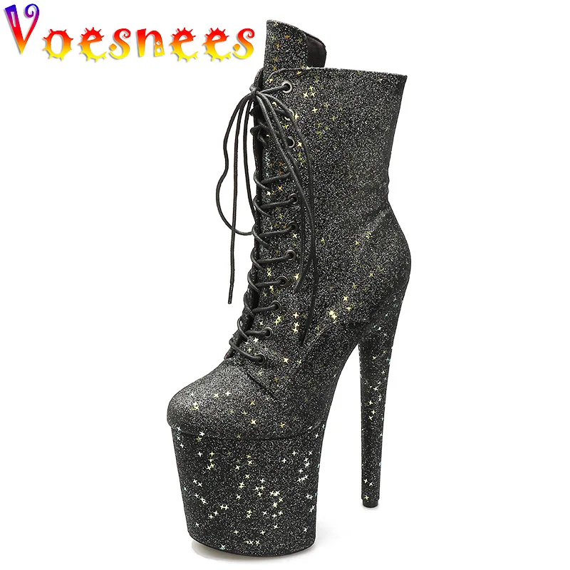 20CM Glitter Sequins Pole Dance Shoes Sexy T-stage Model High Heels Platform Short Boots Nightclub Women's Black Stiletto Pumps
20CM Glitter Sequins Pole Dance Shoes Sexy T-stage Model High Heels Platform Short Boots Nightclub Women's Black Stiletto Pumps