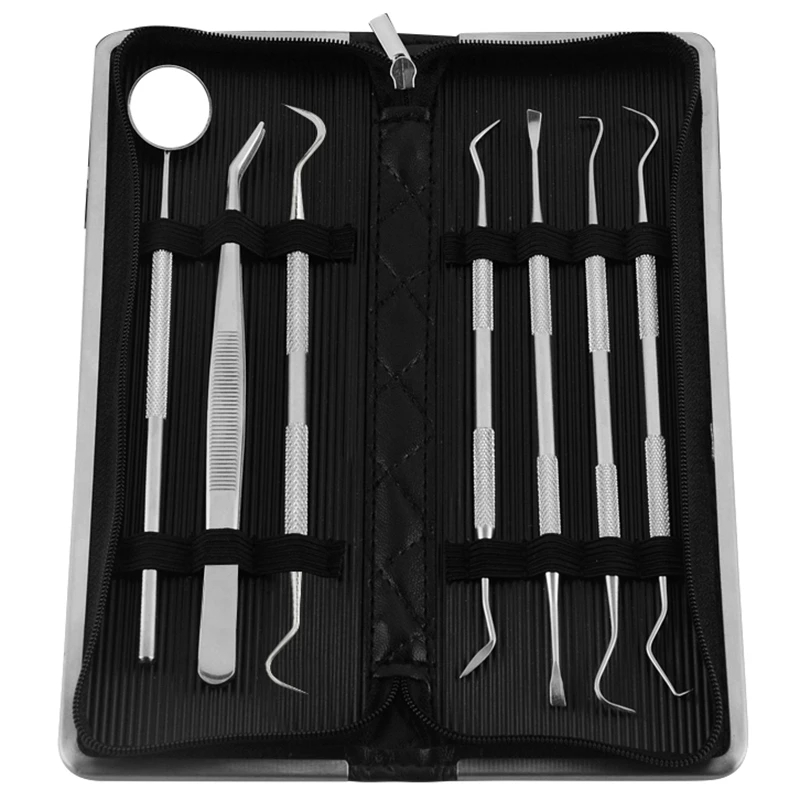 7Pcs/Set Leather Bag Stainless Steel Tool Set Mouth Mirror Kit Instrument Pick Dentist Prepare Tool
7Pcs/Set Leather Bag Stainless Steel Tool Set Mouth Mirror Kit Instrument Pick Dentist Prepare Tool
