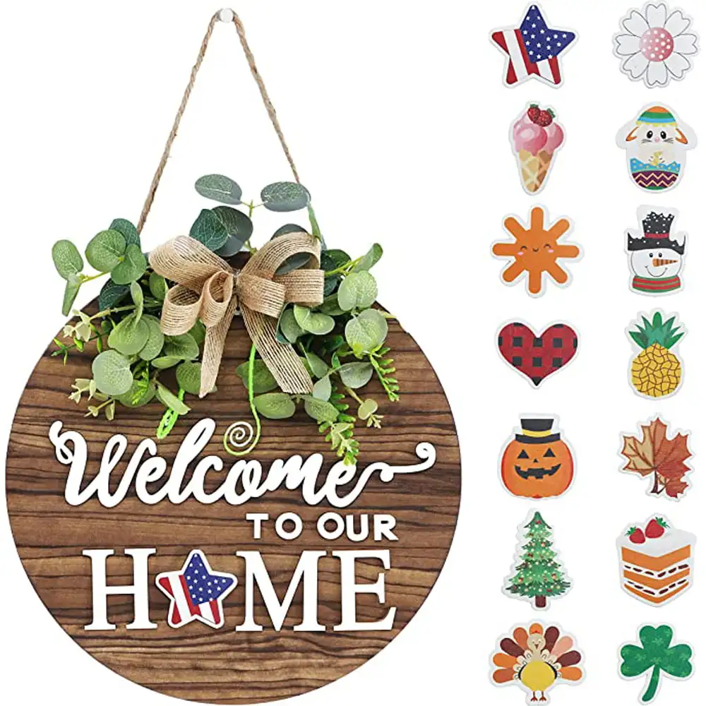 Interchangeable Seasonal Welcome Sign Front Door Decoration Rustic Round Wood Wreaths Wall Hanging for Farmhouse Front Porch Dec
Interchangeable Seasonal Welcome Sign Front Door Decoration Rustic Round Wood Wreaths Wall Hanging for Farmhouse Front Porch Dec