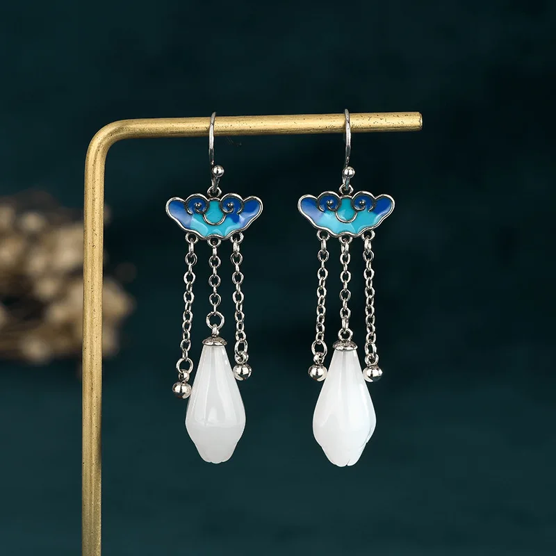 Magnolia Flower Long Tassel Earring for Women Blue Lucky Cloud Water Drop Dangle Earring Jewelry Plated Thai Silver Pendiente
Magnolia Flower Long Tassel Earring for Women Blue Lucky Cloud Water Drop Dangle Earring Jewelry Plated Thai Silver Pendiente