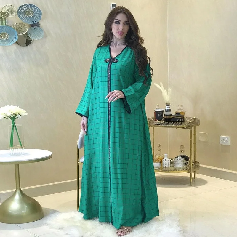 Muslim Fashion Dress Arabian Plaid Print Diamond Webbing Bow Robe Jalabiya for Women Abaya Dubai African Dress Moroccan Kaftan
Muslim Fashion Dress Arabian Plaid Print Diamond Webbing Bow Robe Jalabiya for Women Abaya Dubai African Dress Moroccan Kaftan