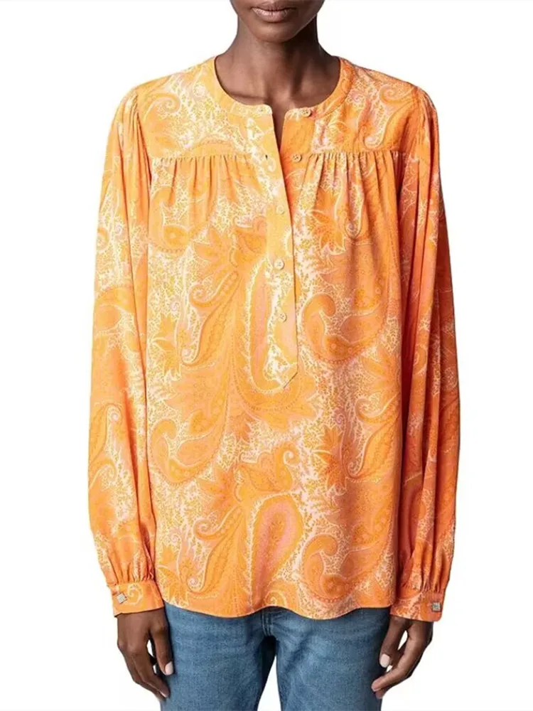 Women's Blouse 100% Silk Floral Print Front Buttons Long Sleeve O-Neck Elegant Shirt
Women's Blouse 100% Silk Floral Print Front Buttons Long Sleeve O-Neck Elegant Shirt