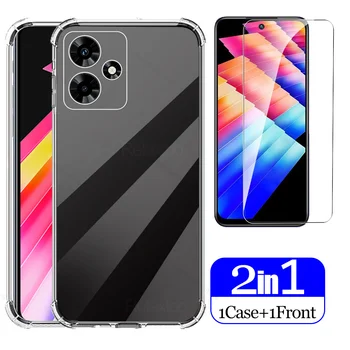 2in1 Tempered Glass + Silicone Clear Cover For Infinix Hot 30 30i 4G Screen Protector Infini Hot30 I Hot30i 2023 Case Soft Funda