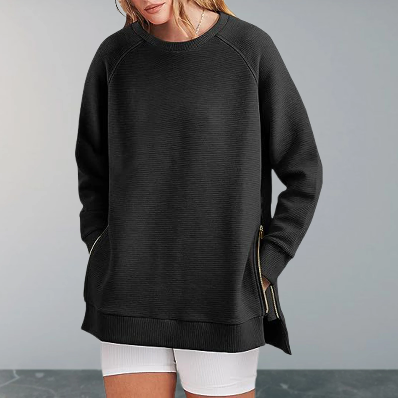 Women Warm Pullover Loose Fit Ladies Long Sleeve Sweatshirt Oversized Blouse Top Cotton Blended Solid Color Side Slit Daily Suit
Women Warm Pullover Loose Fit Ladies Long Sleeve Sweatshirt Oversized Blouse Top Cotton Blended Solid Color Side Slit Daily Suit