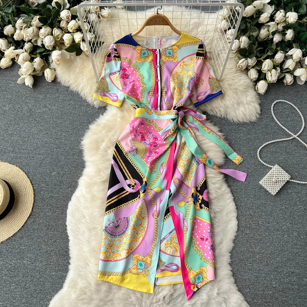 European and American Ins New Summer Irregular Design Sense Waist Tie Temperament Print Dress Slim Dress
European and American Ins New Summer Irregular Design Sense Waist Tie Temperament Print Dress Slim Dress
