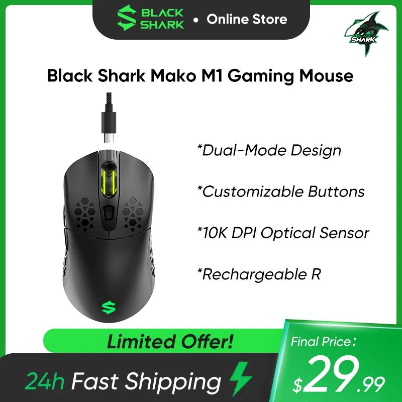 Black Shark Mako M1 Wired / Wireless Mouse Dual Mode Gaming Mouse Rechargeable RGB Computer Mouse For gaming PC Laptop Mac
Black Shark Mako M1 Wired / Wireless Mouse Dual Mode Gaming Mouse Rechargeable RGB Computer Mouse For gaming PC Laptop Mac