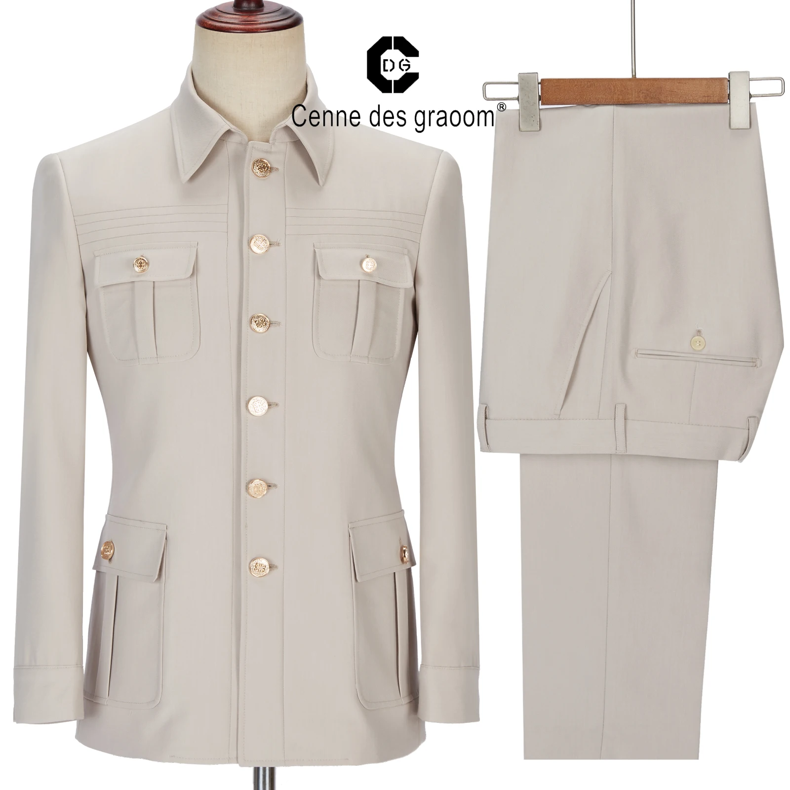 Cenne Des Graoom Safari Men Suits Gold Button Square Collar Tailor-Made Formal Casual Business Official Wear Costume Homme Khaki
Cenne Des Graoom Safari Men Suits Gold Button Square Collar Tailor-Made Formal Casual Business Official Wear Costume Homme Khaki