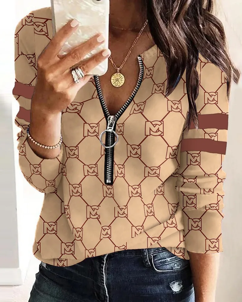 Women's T-Shirt Fashion Zipper Print Long Sleeve Pullover Plus Size 2023 Spring Autumn Loose Sexy V-Neck Casual TShirt Tops
Women's T-Shirt Fashion Zipper Print Long Sleeve Pullover Plus Size 2023 Spring Autumn Loose Sexy V-Neck Casual TShirt Tops