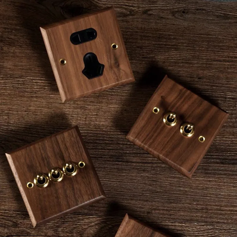 1-4 Gang 2 Way Black Walnut Solid Wood Toggle Switch Eu Socket Brass Lever Wall Lamp Switch for Home Improvement
1-4 Gang 2 Way Black Walnut Solid Wood Toggle Switch Eu Socket Brass Lever Wall Lamp Switch for Home Improvement