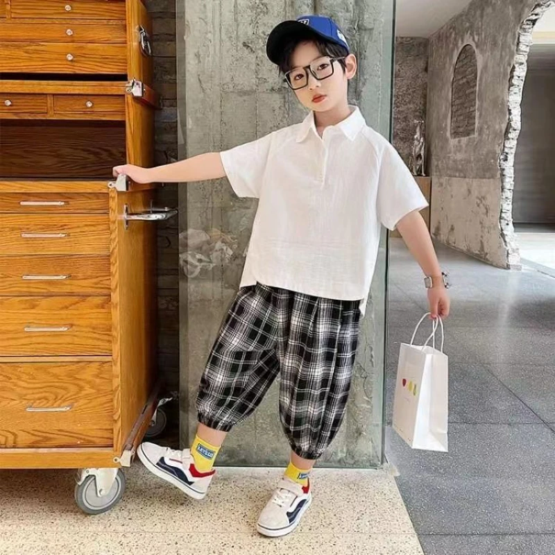 110-160cm Teen Boys Suit Cotton Linen Short Sleeve Shirt + 9 Points Pants Summer 2022 New Korean Children Boy Casual Clothes Set
110-160cm Teen Boys Suit Cotton Linen Short Sleeve Shirt + 9 Points Pants Summer 2022 New Korean Children Boy Casual Clothes Set