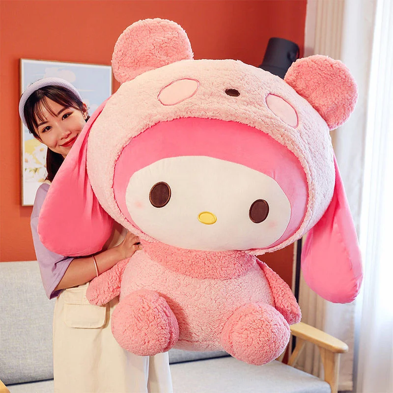 

20-70cm Sanrio Mymelody Transform Into A Panda Throw Pillow Plushie Stuffed Kawaii Doll Plush Toy Kuromi Hellokitty Plush Gift
