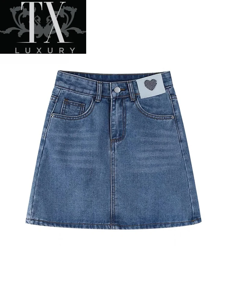 New Denim Skirts Womens Summer Solid Blue Basic High Waist Heart Print Short Skirt Woman A-line Elegant Students School Sundress
New Denim Skirts Womens Summer Solid Blue Basic High Waist Heart Print Short Skirt Woman A-line Elegant Students School Sundress