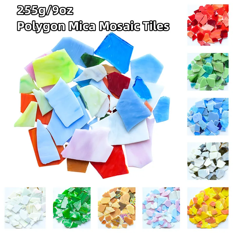 

255g/9oz Polygon Mica Mosaic Tiles DIY Craft Colored Fragments Glass Tile Mosaic Making Materials Irregular Shape Pieces