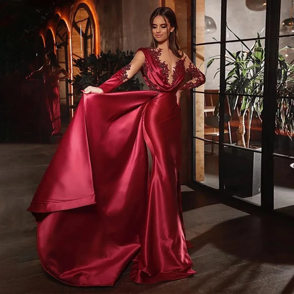 Arabic Aso Ebi Mermaid Evening Dress Burgundy Illusion Sleeves Lace Appliques Prom Formal Gowns Vestidos Fiesta Robe De Soriee
Arabic Aso Ebi Mermaid Evening Dress Burgundy Illusion Sleeves Lace Appliques Prom Formal Gowns Vestidos Fiesta Robe De Soriee