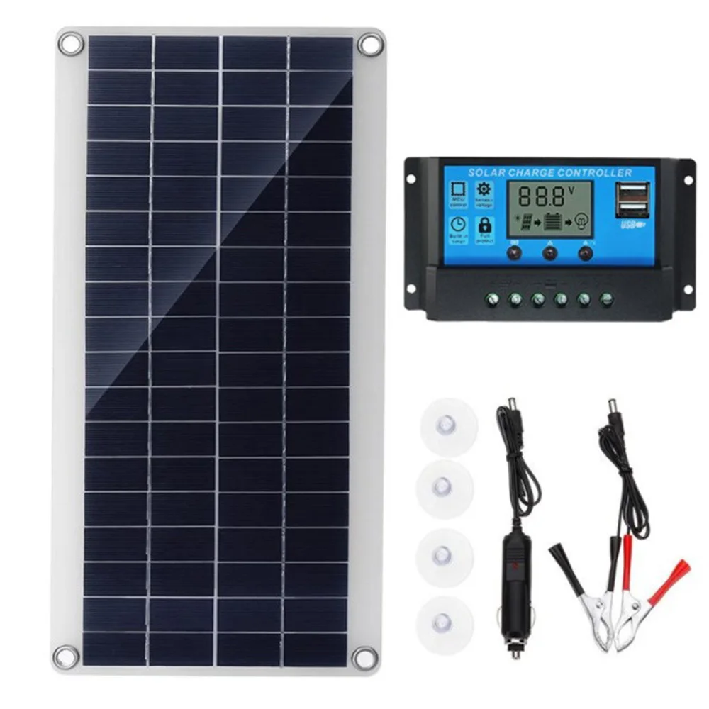 

10 Вт Гибкая солнечная панель, солнечные батареи для автомобиля, RV, лодки, дома, крыши, фургона, кемпинга, солнечная батарея 20 А, модуль солнечного контроллера