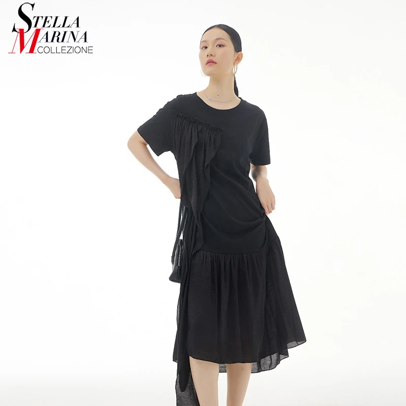 New 2022 Korean Style Solid Black Woman Loose Fit Plus Size Dress Round Neck Midi Ladies Casual Wear Dress Robe Femme apr58
New 2022 Korean Style Solid Black Woman Loose Fit Plus Size Dress Round Neck Midi Ladies Casual Wear Dress Robe Femme apr58