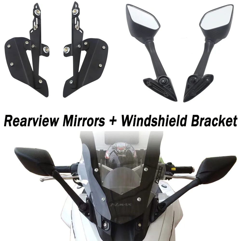 Motorcycle Rearview Mirrors + Windshield Bracket For YAMAHA NMAX 155/125 BLACK 
Motorcycle Rearview Mirrors + Windshield Bracket For YAMAHA NMAX 155/125 BLACK