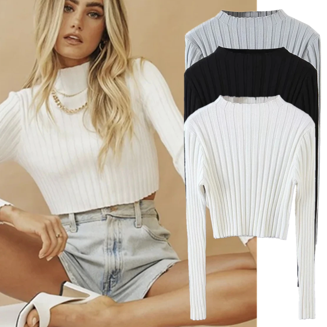 Withered 2023 Ins Fashion Blogger Solid Rib Knitted Tops Short Sweaters Women Pullovers
Withered 2023 Ins Fashion Blogger Solid Rib Knitted Tops Short Sweaters Women Pullovers