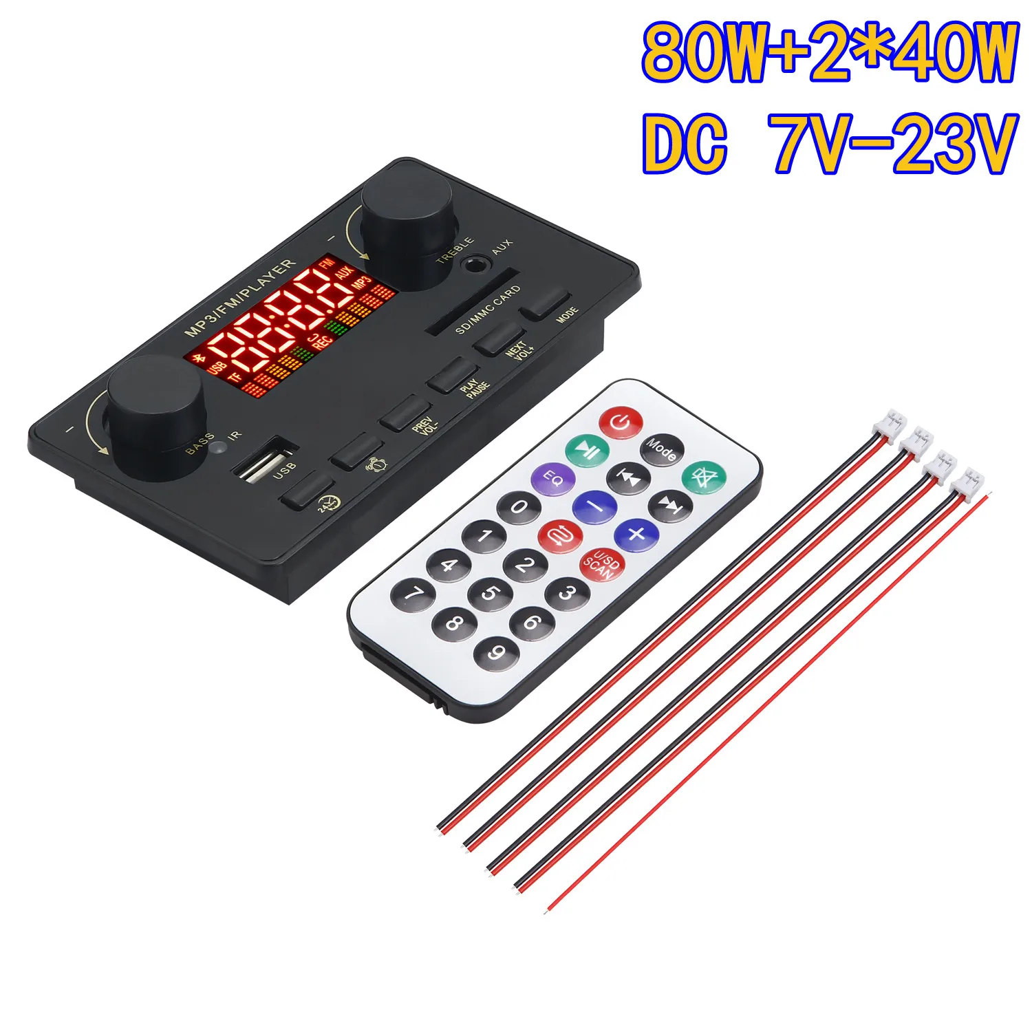DC 7-23V Bluetooth Decoder Board MP3 Player 2x40W Amplifier Call Recording Module Support Power-off Memory Alarm Clock Function
DC 7-23V Bluetooth Decoder Board MP3 Player 2x40W Amplifier Call Recording Module Support Power-off Memory Alarm Clock Function