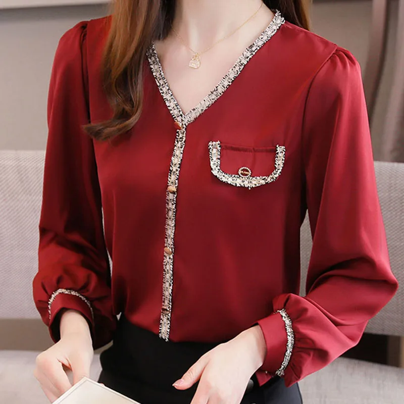 Blusas Mujer De Moda 2022 Summer Long Sleeve Satin Blouses Clothing Female Chiffon Buttoned Shirt White Black Red 3XL 4XL 1749
Blusas Mujer De Moda 2022 Summer Long Sleeve Satin Blouses Clothing Female Chiffon Buttoned Shirt White Black Red 3XL 4XL 1749